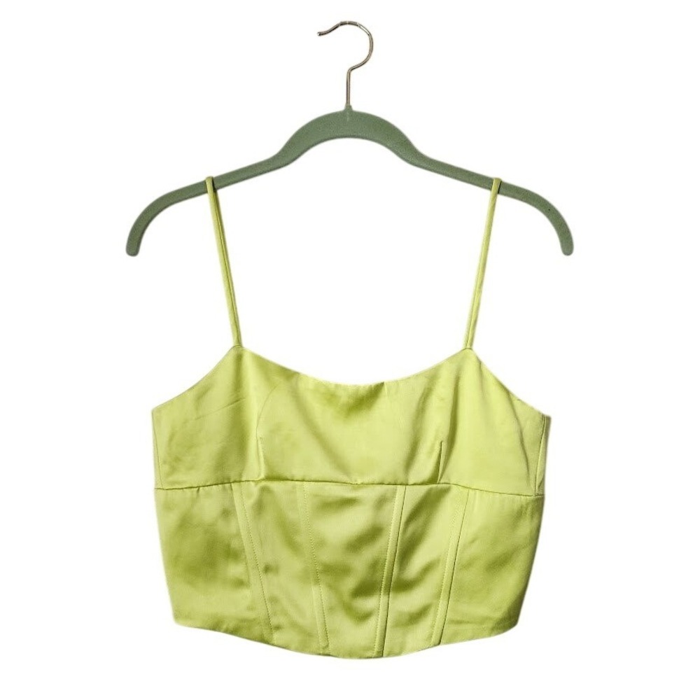 JASON WU Satin Corset Crop Top Chartreuse Lime Minimalist Party Size‎ S